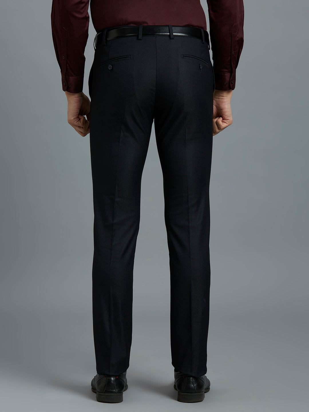 Dark Navy Plain Poly Viscose Elastane Auto Fit Formal Cross Pocket Trouser