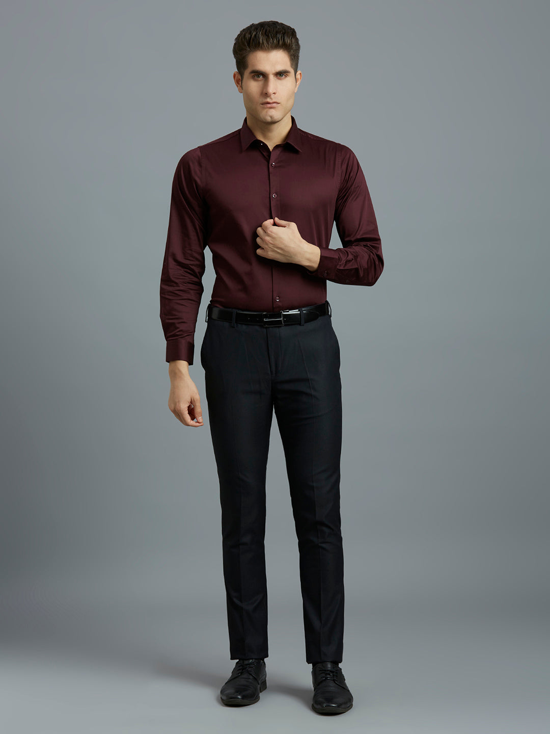 Dark Navy Plain Poly Viscose Elastane Auto Fit Formal Cross Pocket Trouser