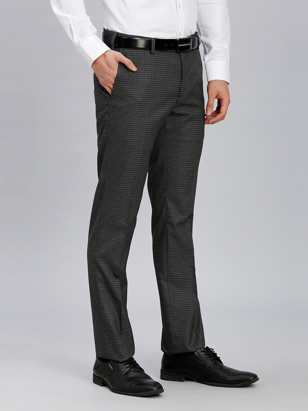 Light Grey Plain Poly Viscose Elastane Auto Fit Formal Cross Pocket Trouser