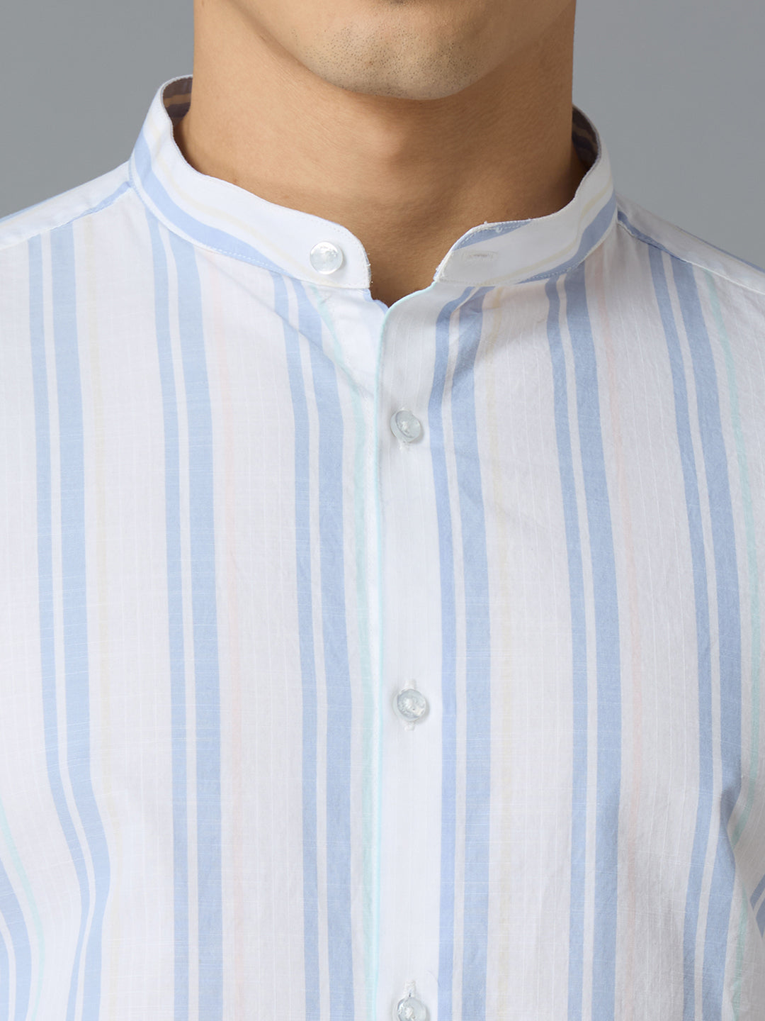 White & Blue Stripe 100% Cotton Slim Fit Casual Roll Up Full Sleeve Shirts
