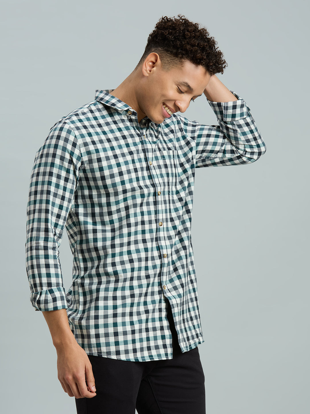 White & Black Checks 100% Cotton Slim Fit Casual Full Sleeve Shirts