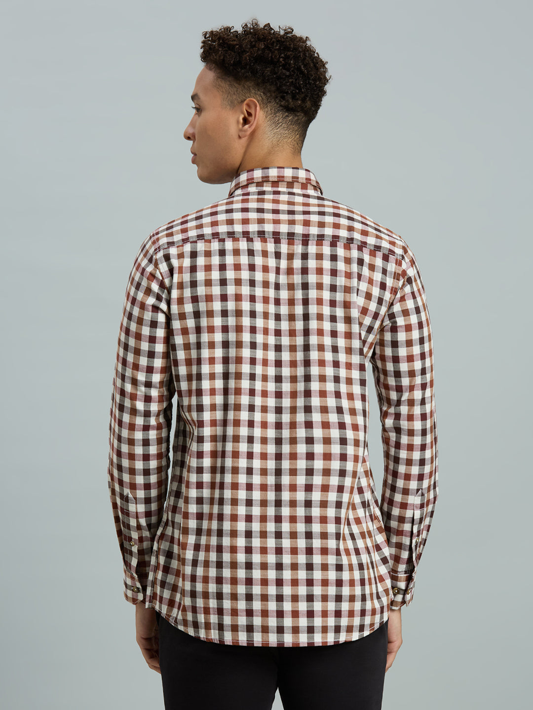 White & Brown Checks 100% Cotton Slim Fit Casual Full Sleeve Shirts