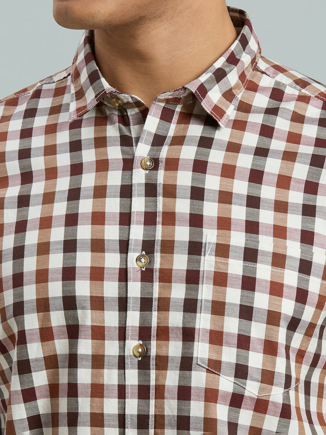 White & Brown Checks 100% Cotton Slim Fit Casual Full Sleeve Shirts
