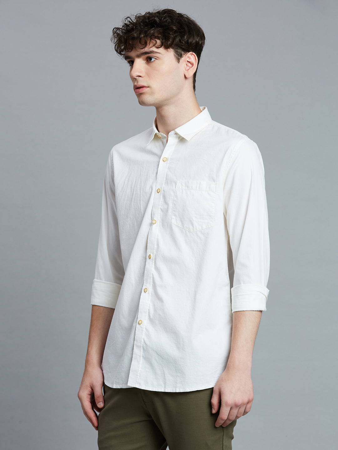 Cream Fil A Fil 100% Cotton Slim Fit Casual Full Sleeve Shirt