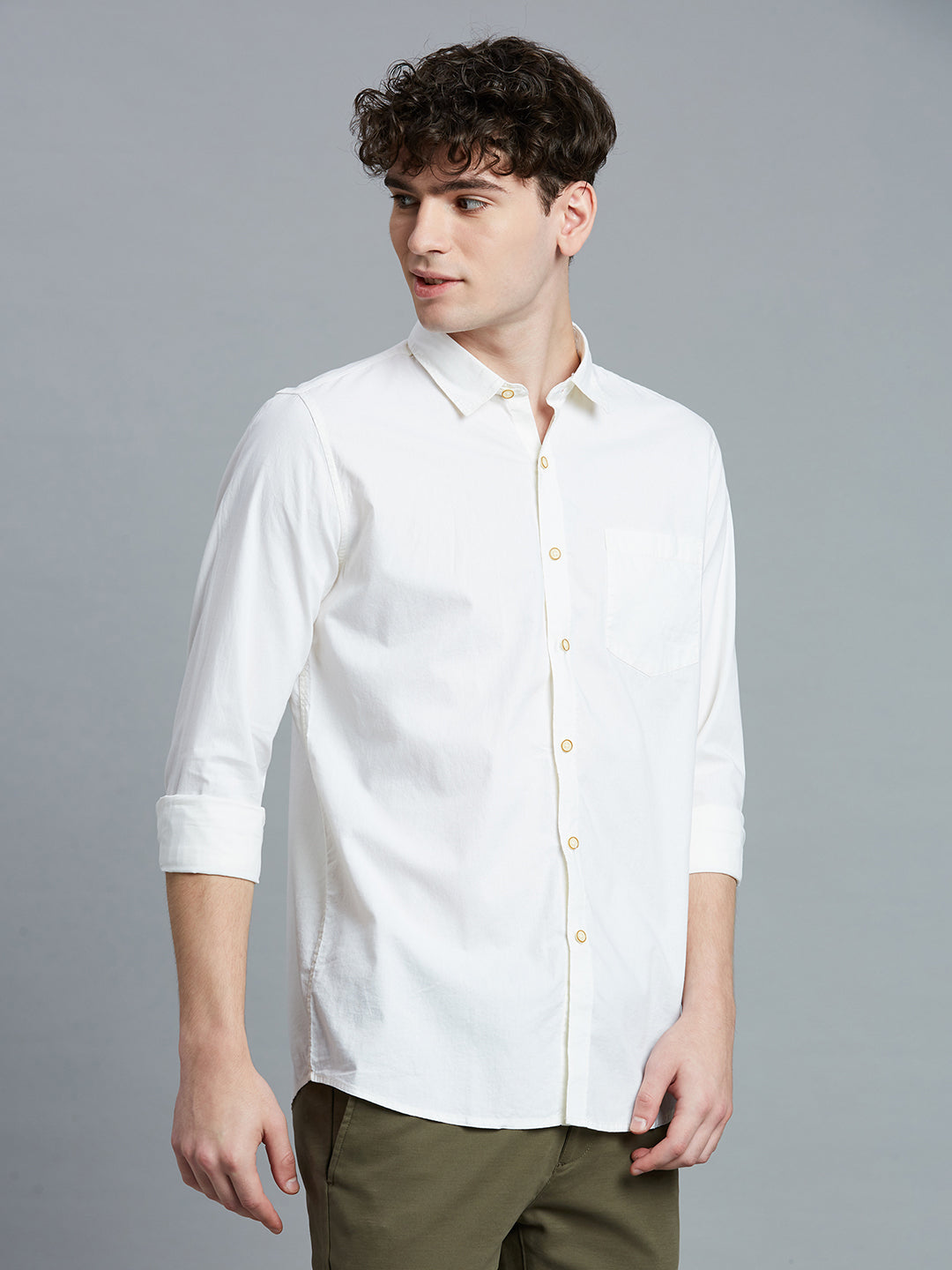 Cream Fil A Fil 100% Cotton Slim Fit Casual Full Sleeve Shirt