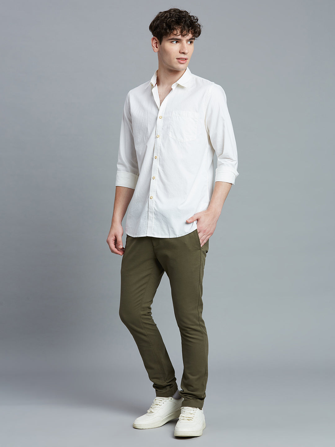 Cream Fil A Fil 100% Cotton Slim Fit Casual Full Sleeve Shirt