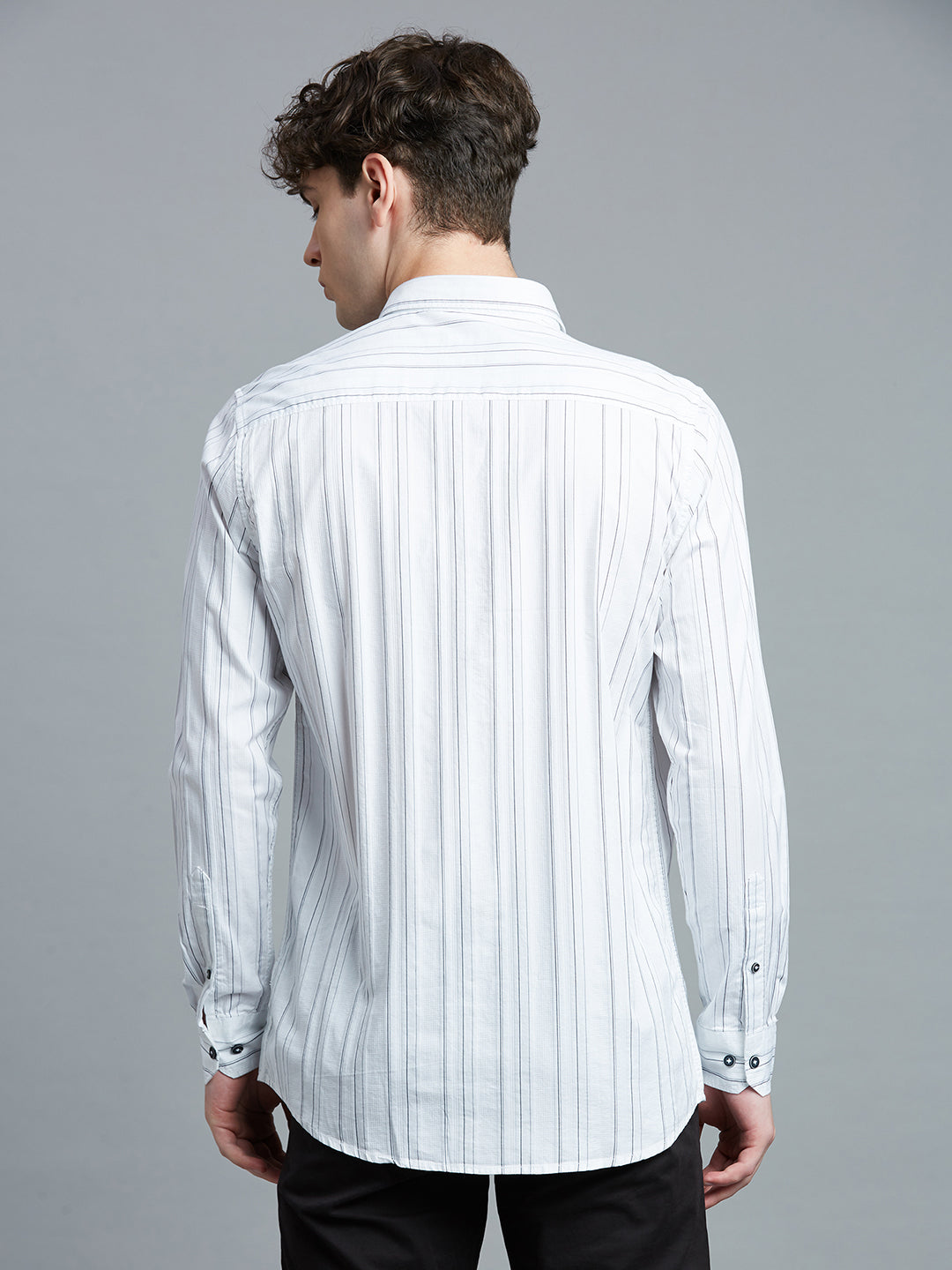 White & Navy Stripe 100% Cotton Slim Fit Casual Full Sleeve Shirt