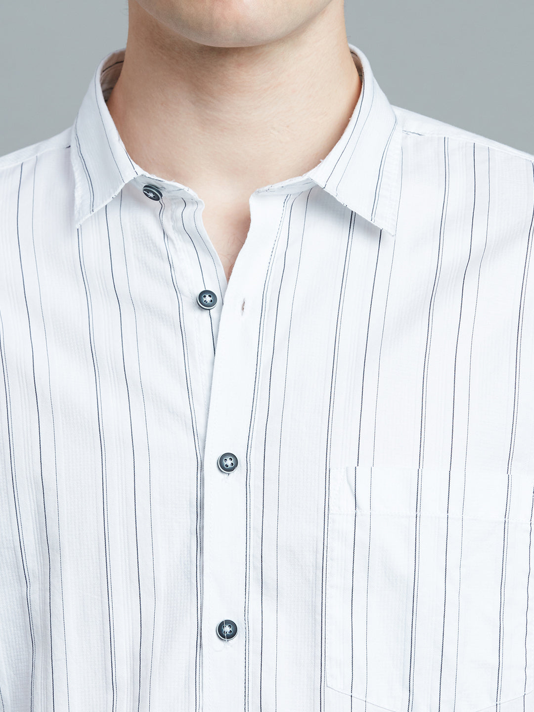 White & Navy Stripe 100% Cotton Slim Fit Casual Full Sleeve Shirt