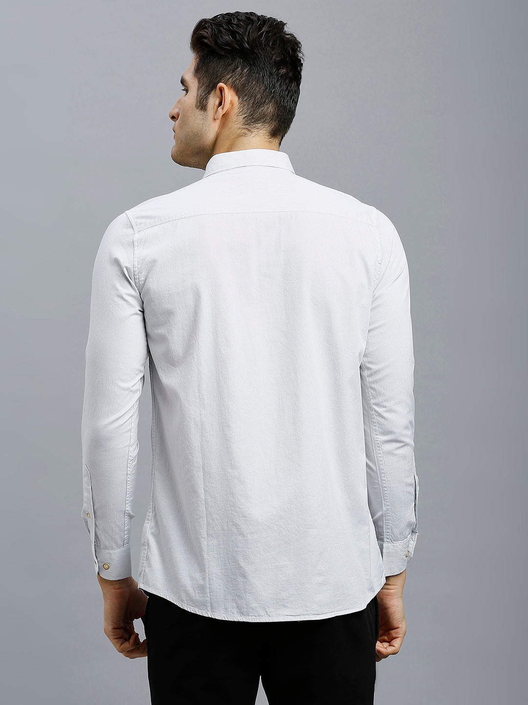 White & Grey Stripe 100% Cotton Slim Fit Casual Full Sleeve Shirt