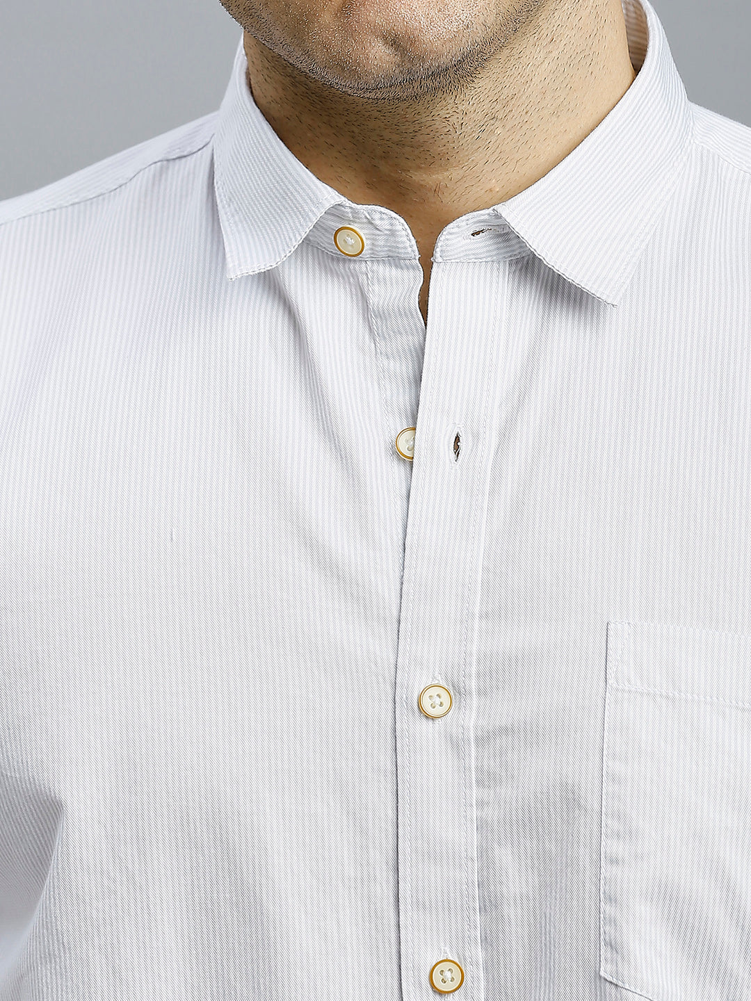 White & Grey Stripe 100% Cotton Slim Fit Casual Full Sleeve Shirt