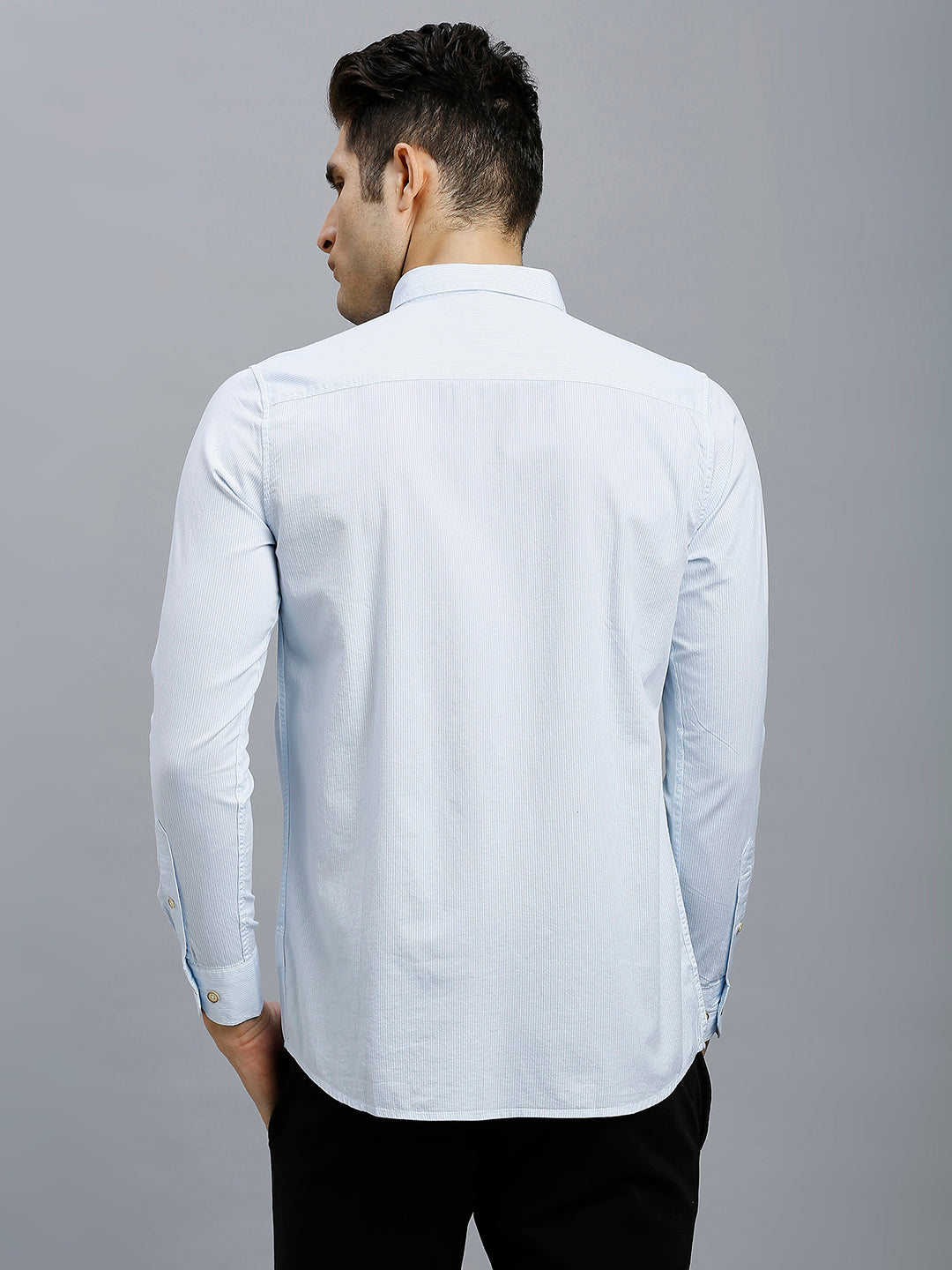 White & Sky Blue Stripe 100% Cotton Slim Fit Casual Full Sleeve Shirt