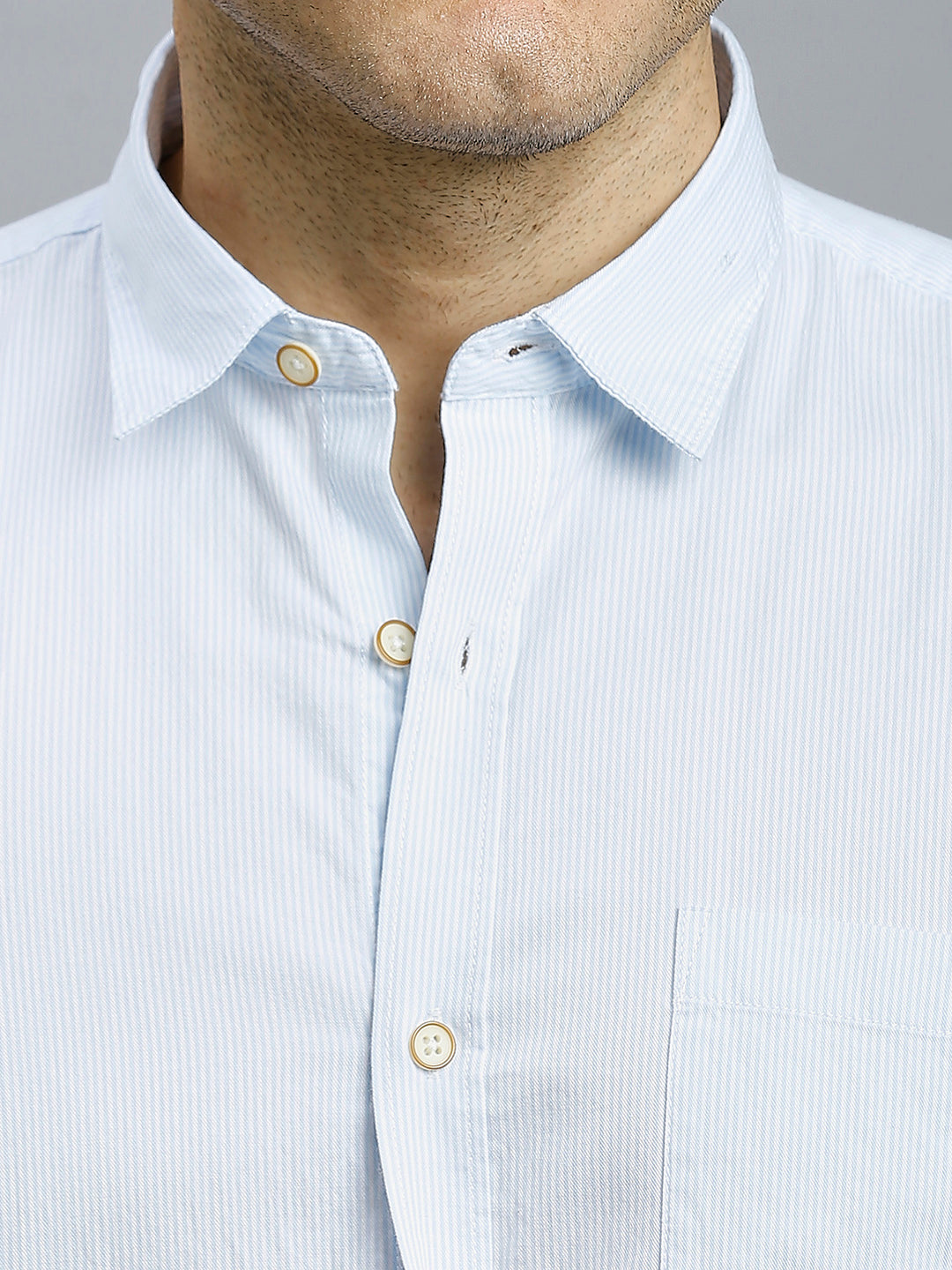 White & Sky Blue Stripe 100% Cotton Slim Fit Casual Full Sleeve Shirt