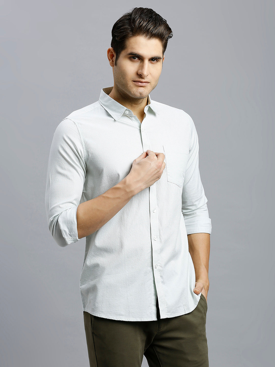 White & Moss Checks 100% Cotton Slim Fit Casual Full Sleeve Shirt