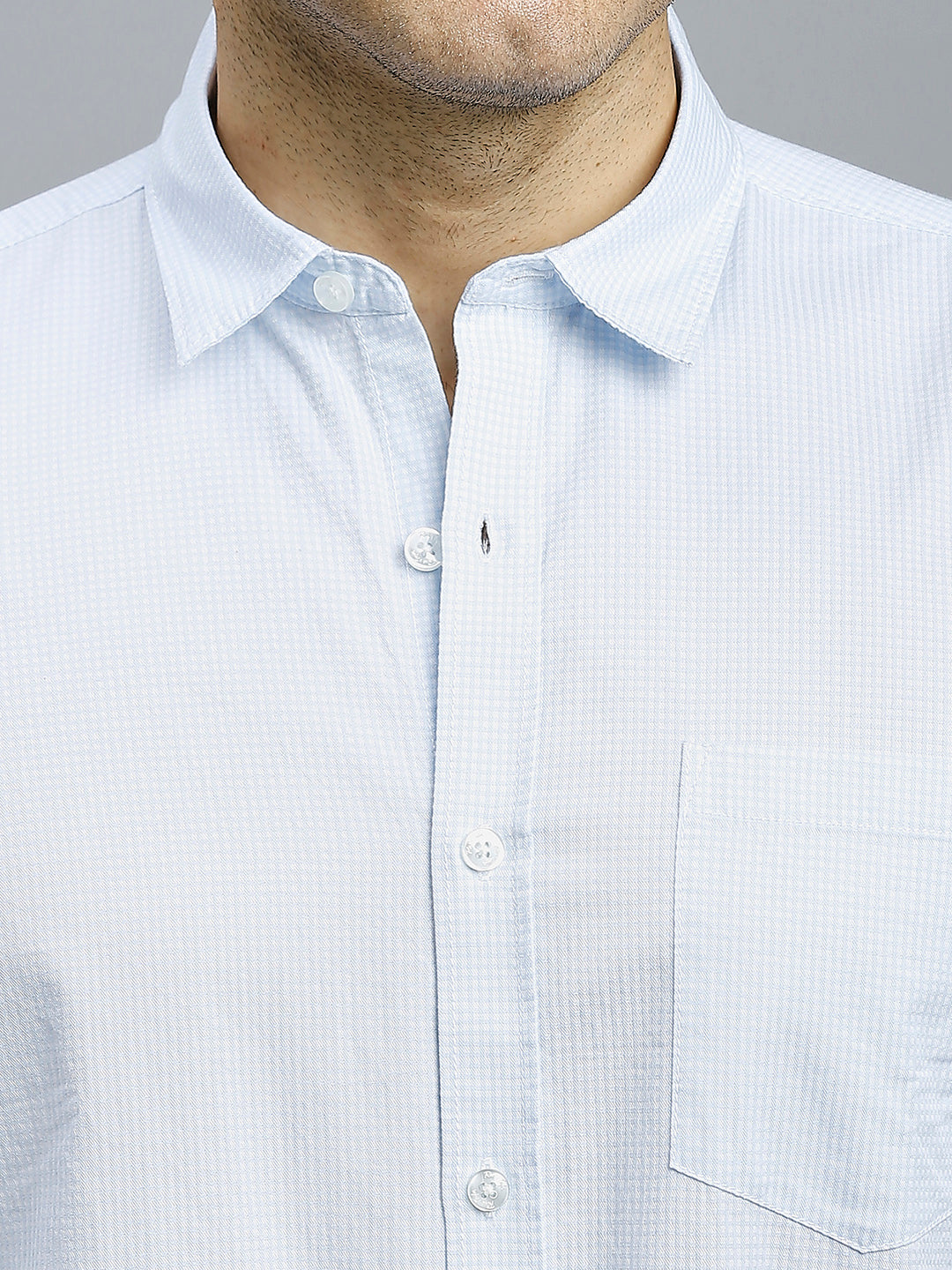 White & Sky Blue Checks 100% Cotton Slim Fit Casual Full Sleeve Shirt