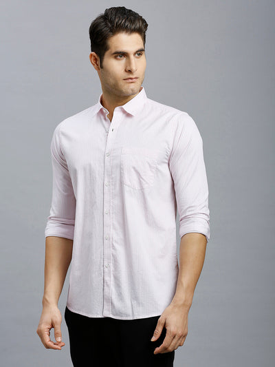 Men's Pure Cotton Stripe Stripe Slim Fit Full Sleeve Casual Shirt - White & Pink