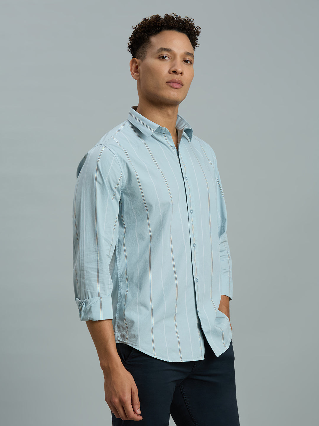 Sage Stripe 100% Cotton Slim Fit Casual Full Sleeve Shirt