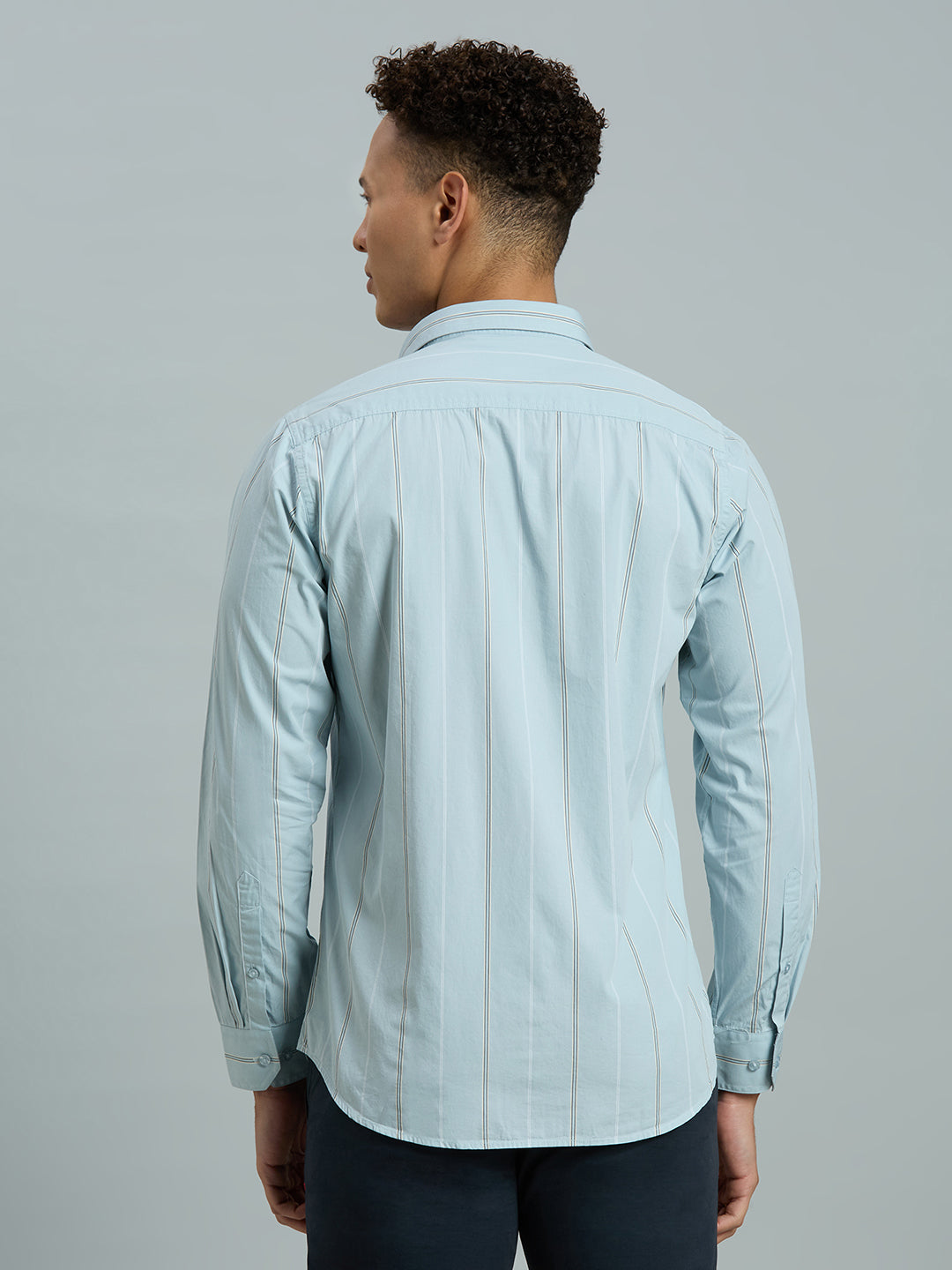 Sage Stripe 100% Cotton Slim Fit Casual Full Sleeve Shirt