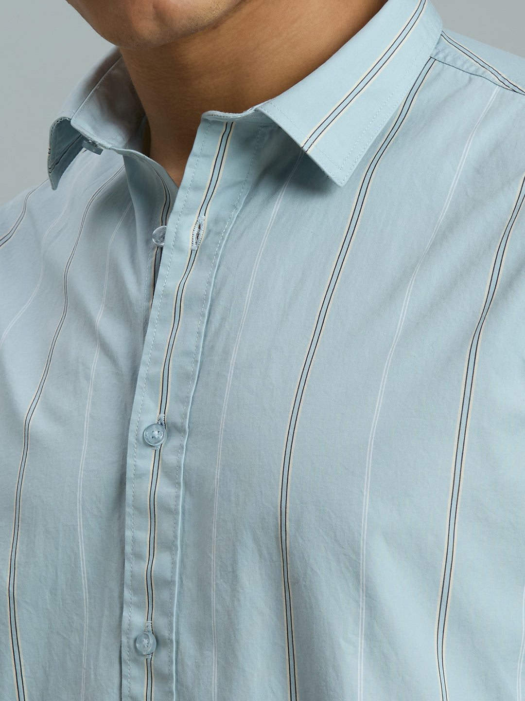 Sage Stripe 100% Cotton Slim Fit Casual Full Sleeve Shirt