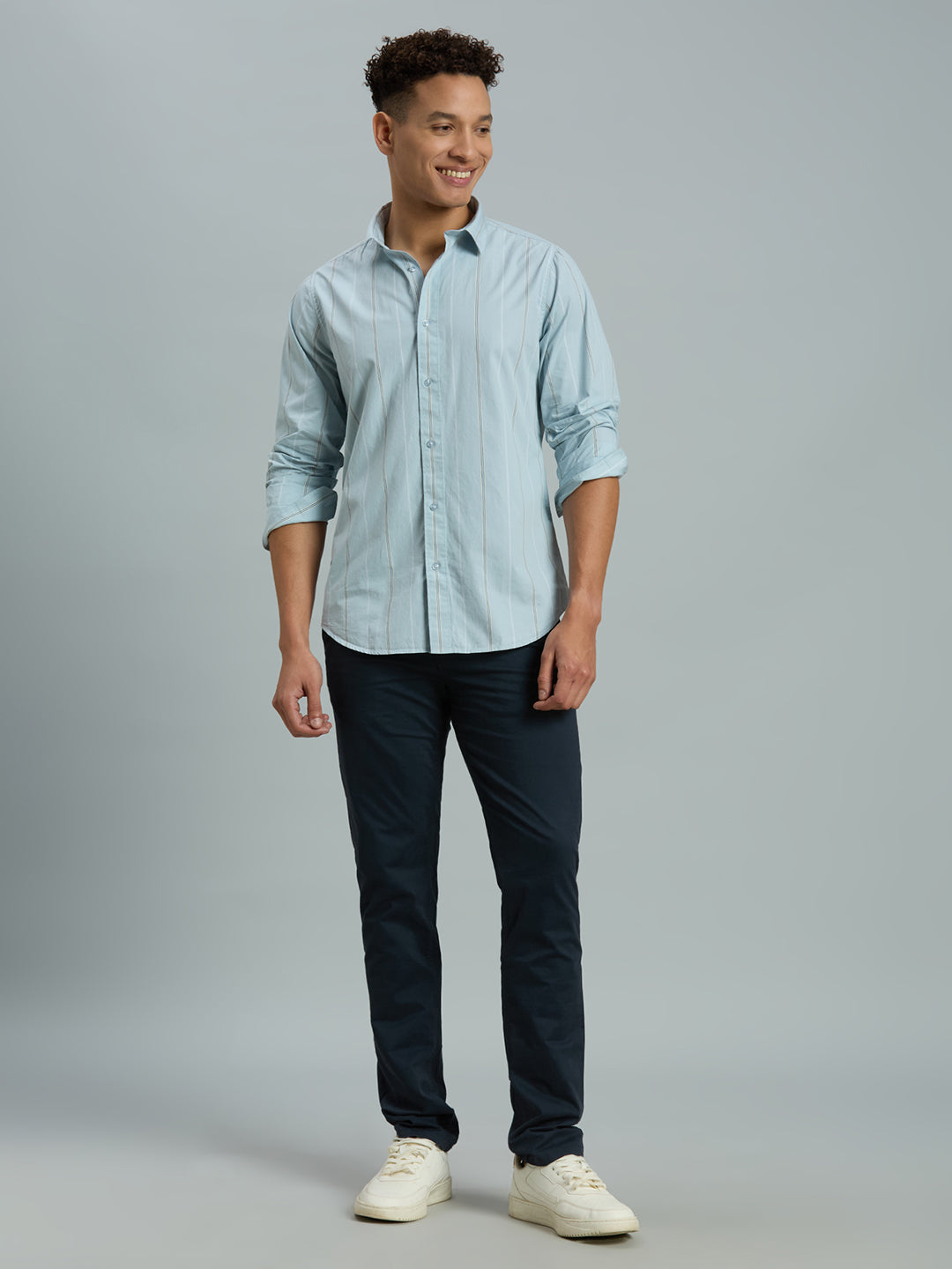Sage Stripe 100% Cotton Slim Fit Casual Full Sleeve Shirt