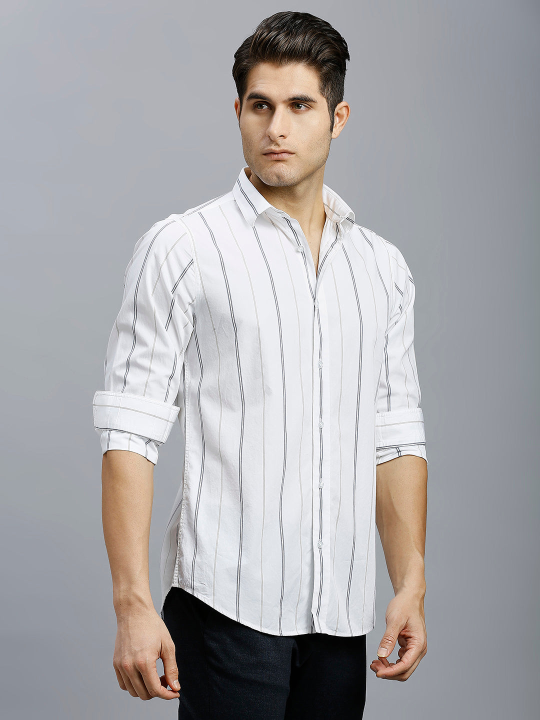 White Stripe 100% Cotton Slim Fit Casual Full Sleeve Shirts