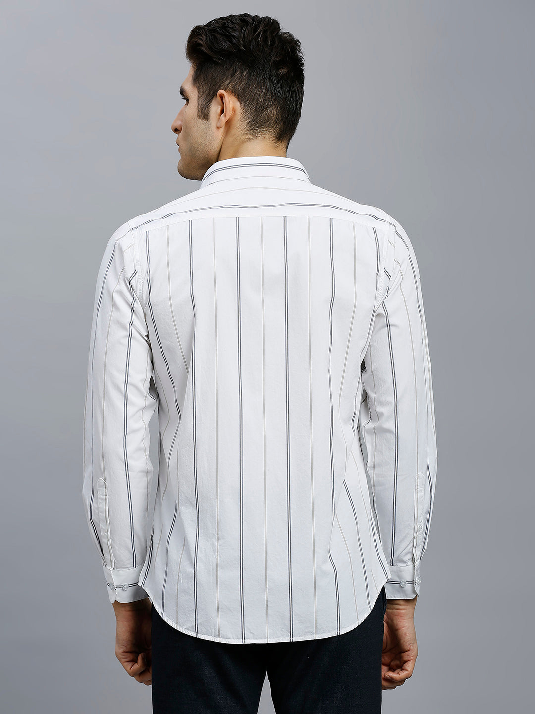 White Stripe 100% Cotton Slim Fit Casual Full Sleeve Shirts