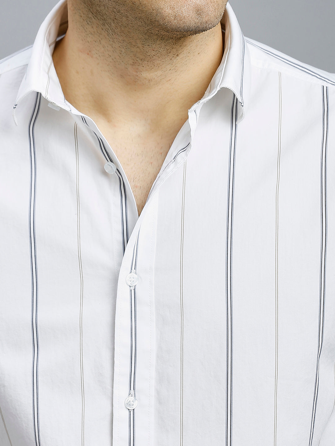 White Stripe 100% Cotton Slim Fit Casual Full Sleeve Shirts