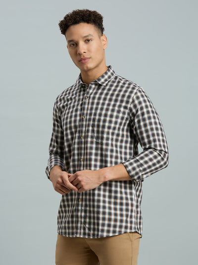 Men's Pure Cotton Checks Slim Fit Full Sleeve Casual Shirt - White & Blue