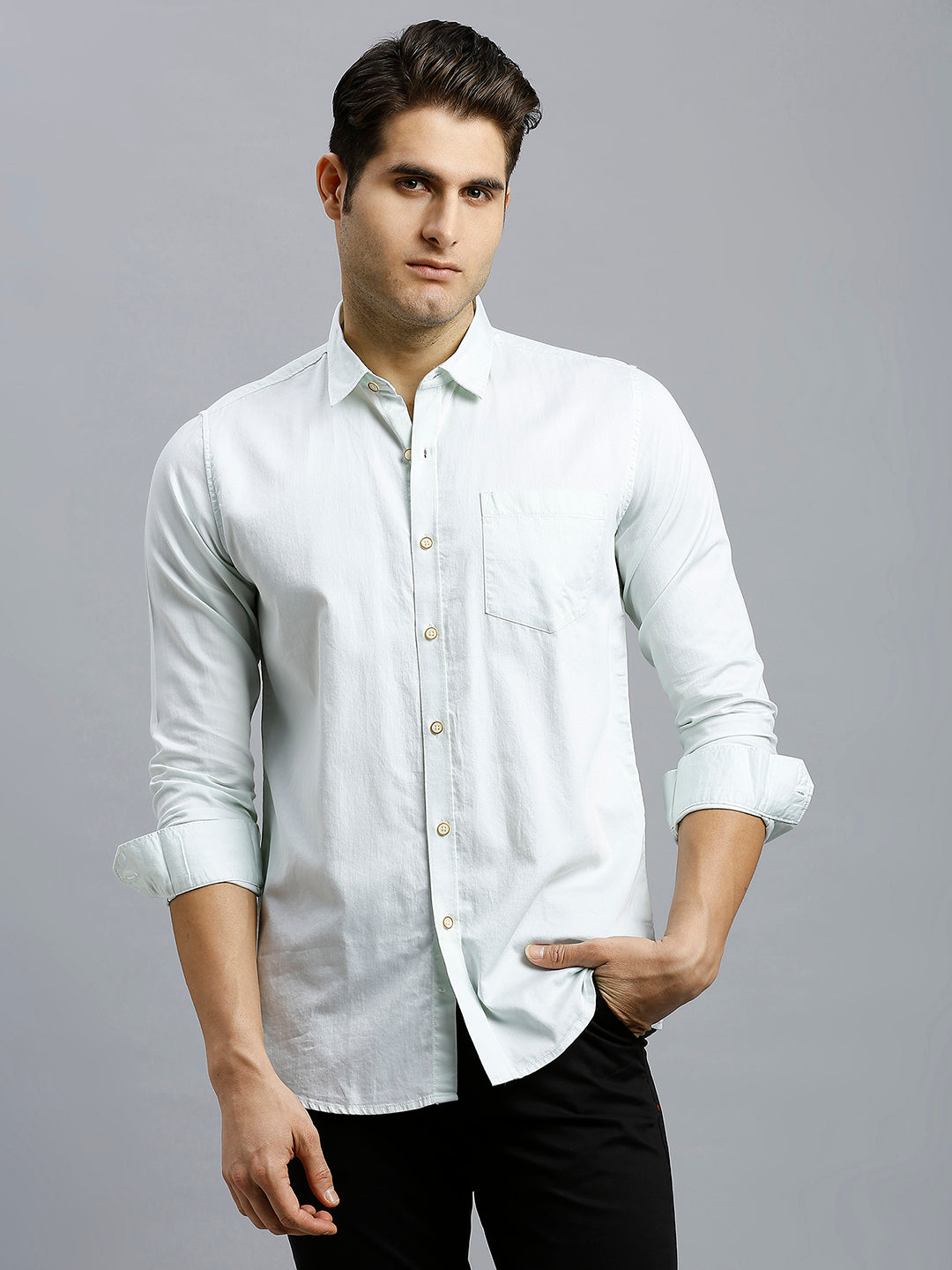 Light Green Dobby Y/D 100% Cotton Slim Fit Casual Full Sleeve Shirt