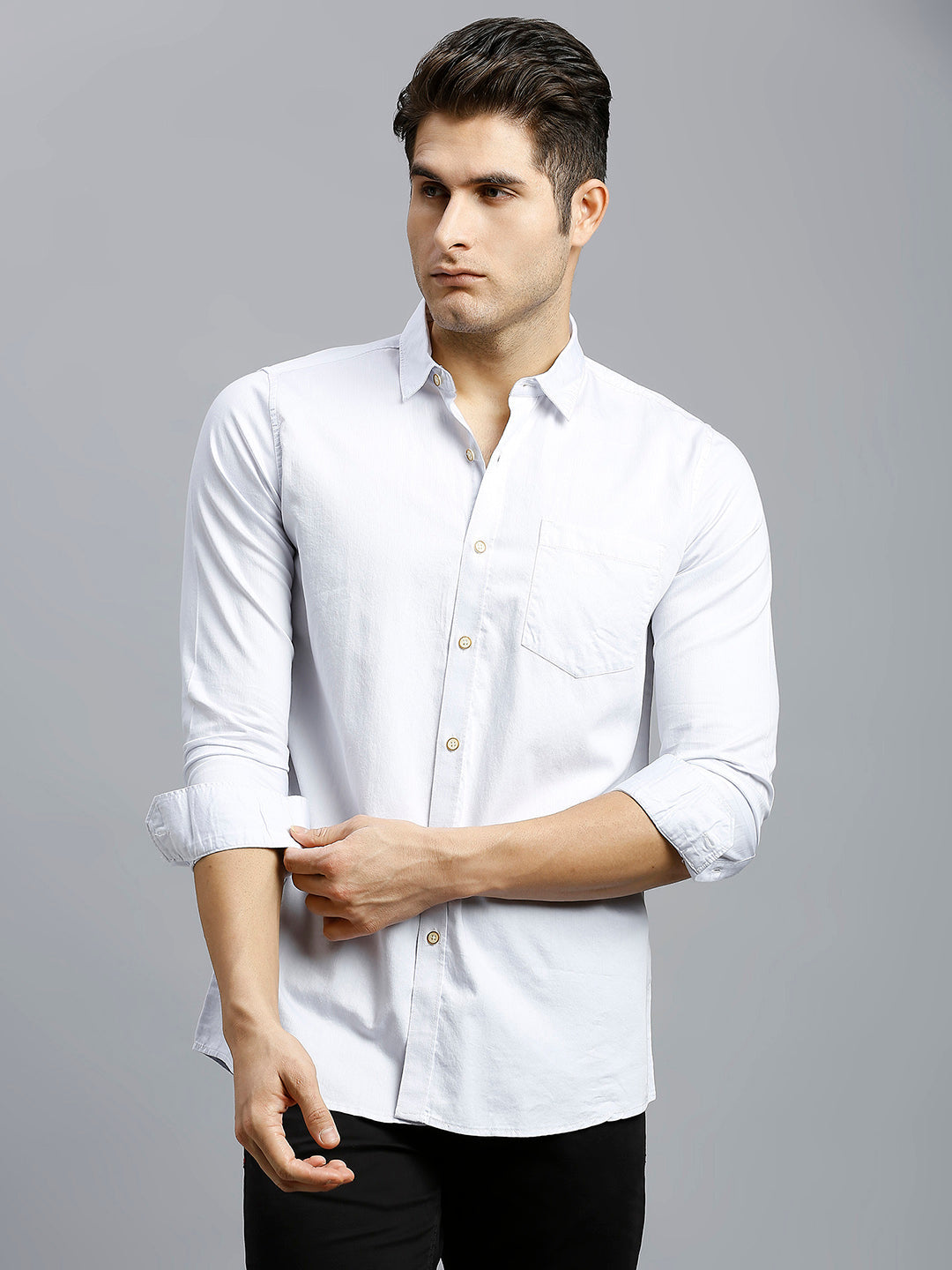 Light Grey Dobby Y/D 100% Cotton Slim Fit Casual Full Sleeve Shirt