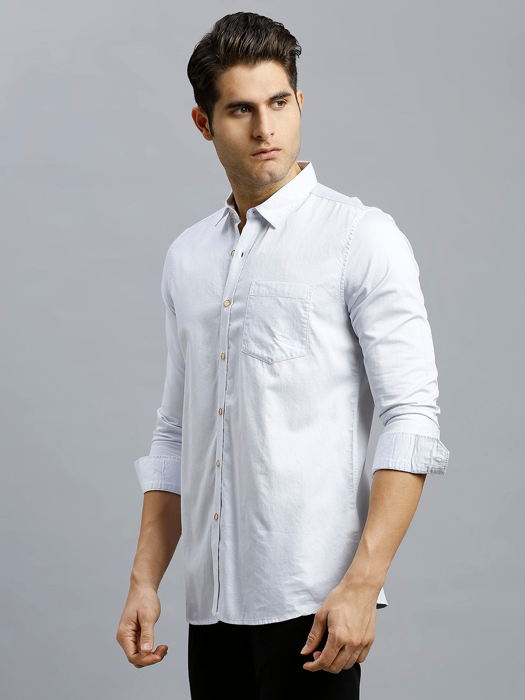 Light Grey Dobby Y/D 100% Cotton Slim Fit Casual Full Sleeve Shirt