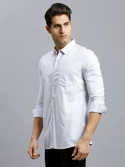 Light Grey Dobby Y/D 100% Cotton Slim Fit Casual Full Sleeve Shirt