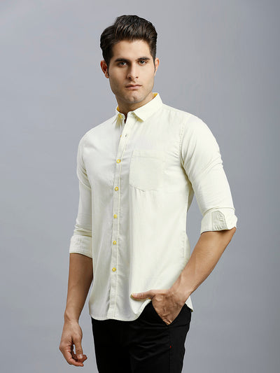 Men's Pure Cotton Dobby Y/D Dobby Y/D Slim Fit Full Sleeve Casual Shirt - Light Yellow