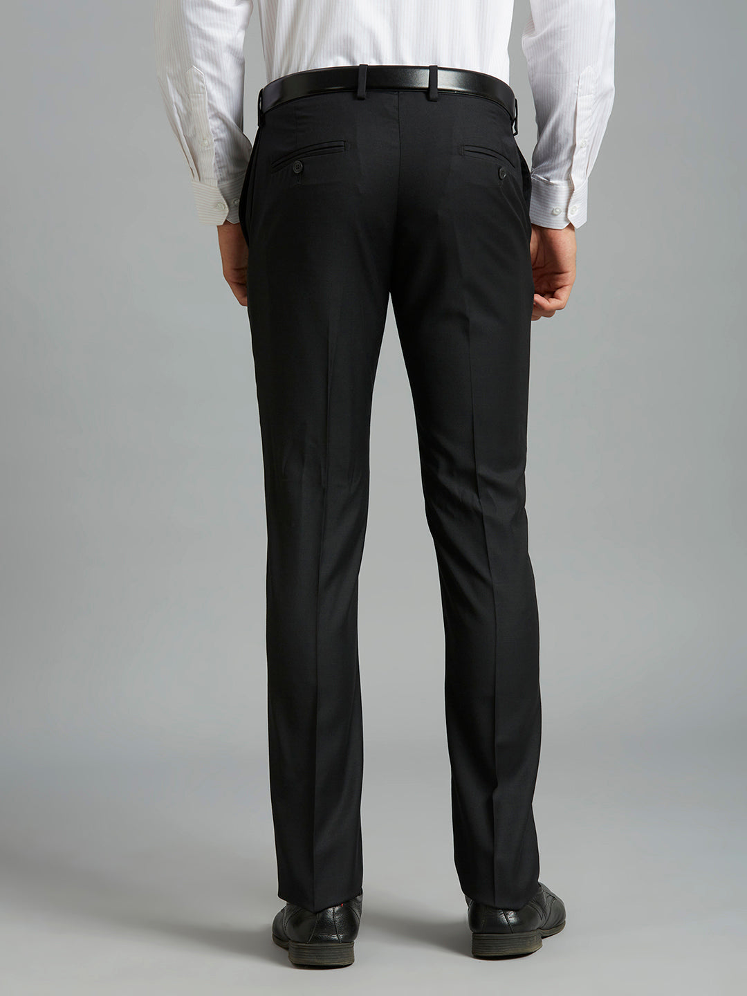 Black Plain Wool Blend With Elastane Auto Fit Formal Cross Pocket Trouser
