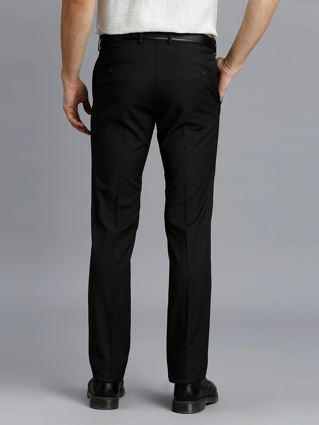 Charcoal Plain Wool Blend With Elastane Auto Fit Formal Cross Pocket Trouser