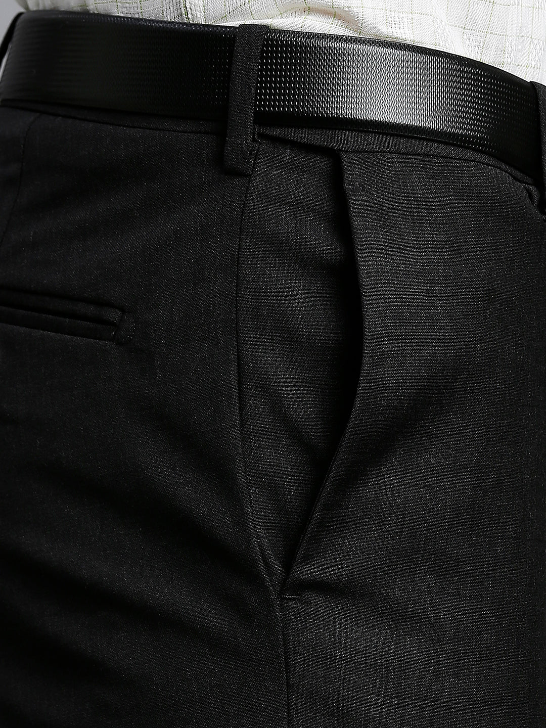 Charcoal Plain Wool Blend With Elastane Auto Fit Formal Cross Pocket Trouser