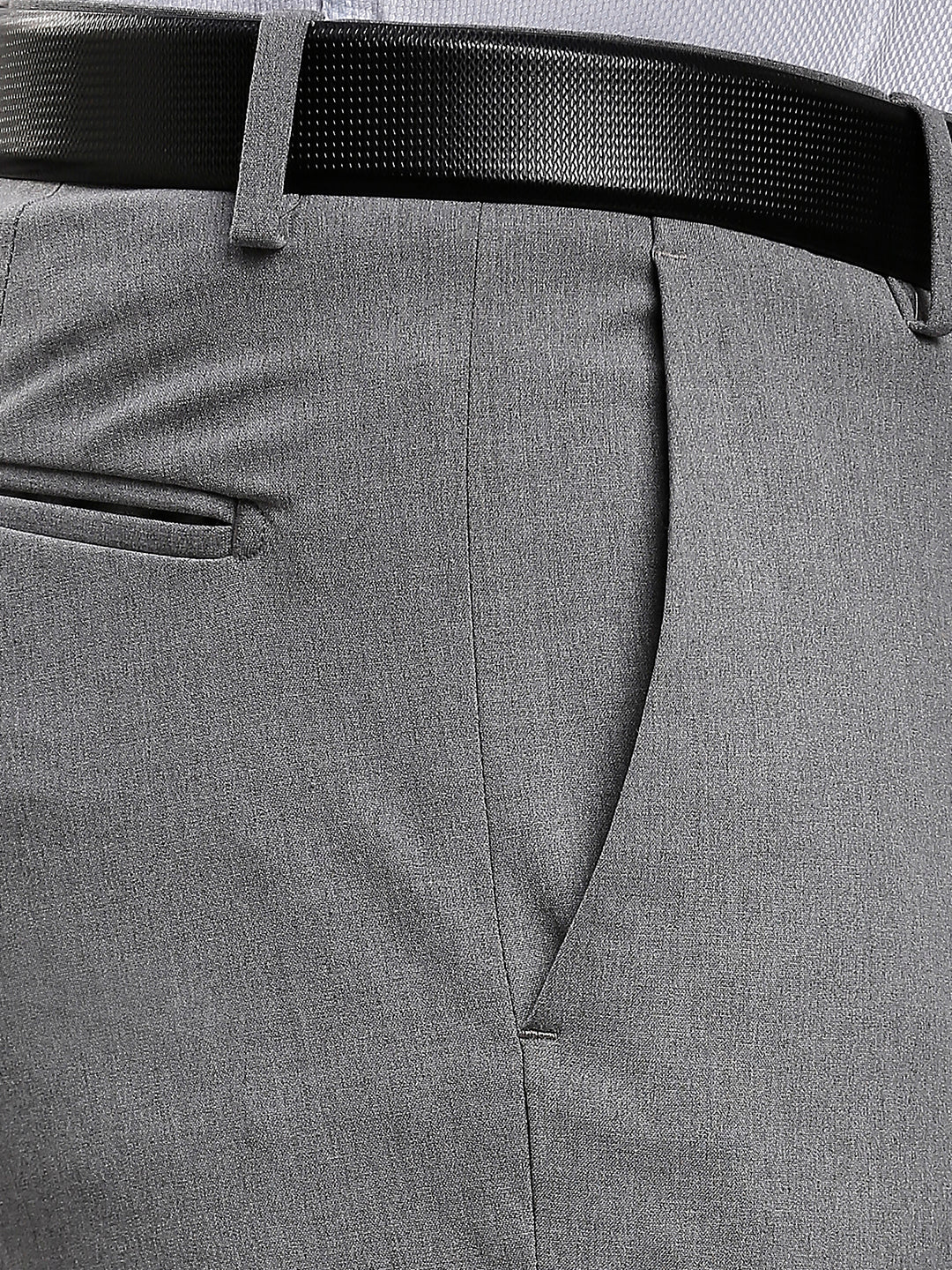 Light Grey Plain Poly Viscose Elastane Tailor Fit Formal Cross Pocket Trousers