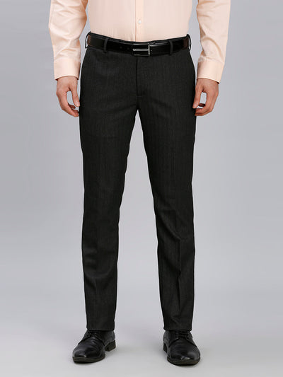 Blue Hearingbone Poly Viscose Elastane Auto Fit Formal Cross Pocket Trouser