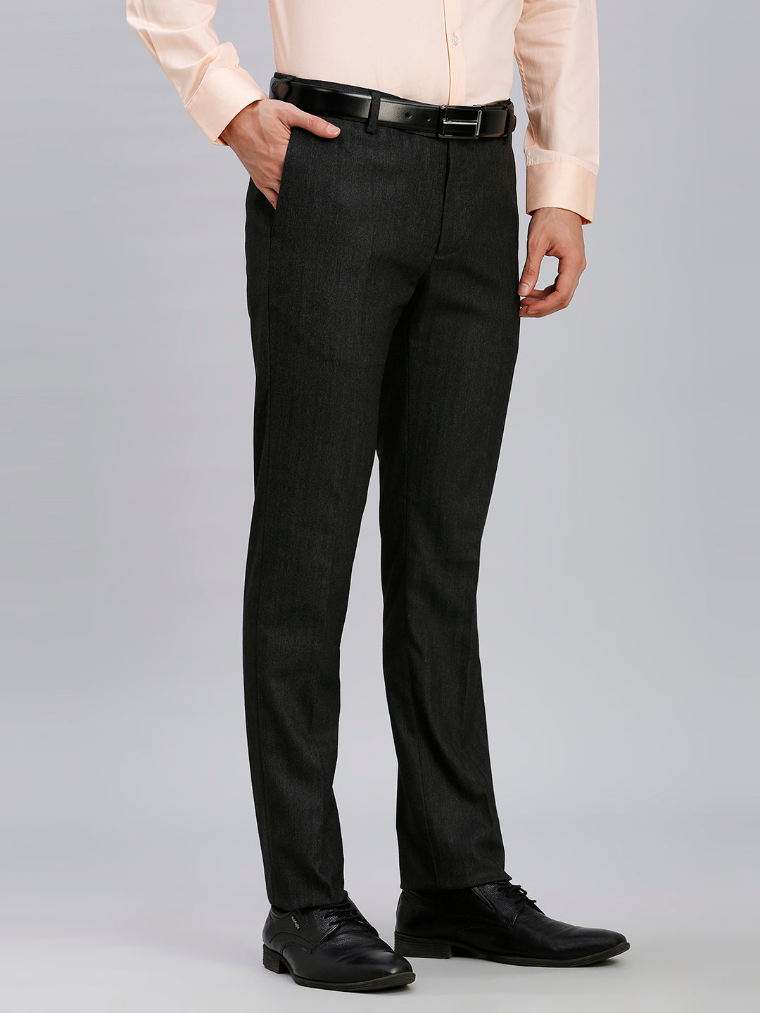 Blue Hearingbone Poly Viscose Elastane Auto Fit Formal Cross Pocket Trouser