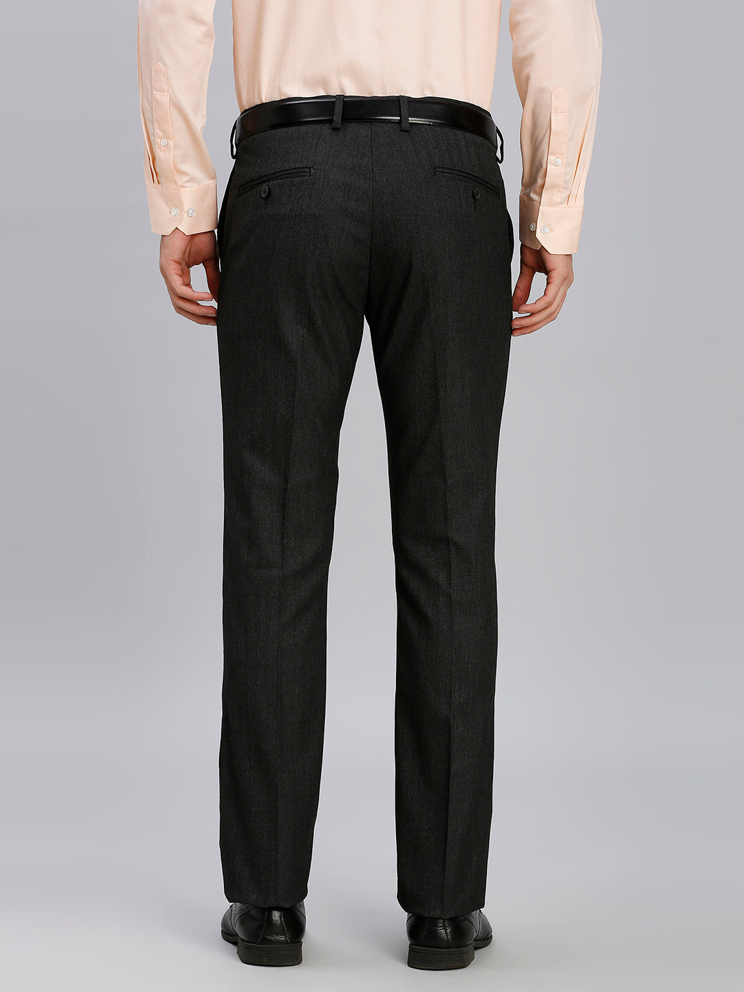 Blue Hearingbone Poly Viscose Elastane Auto Fit Formal Cross Pocket Trouser