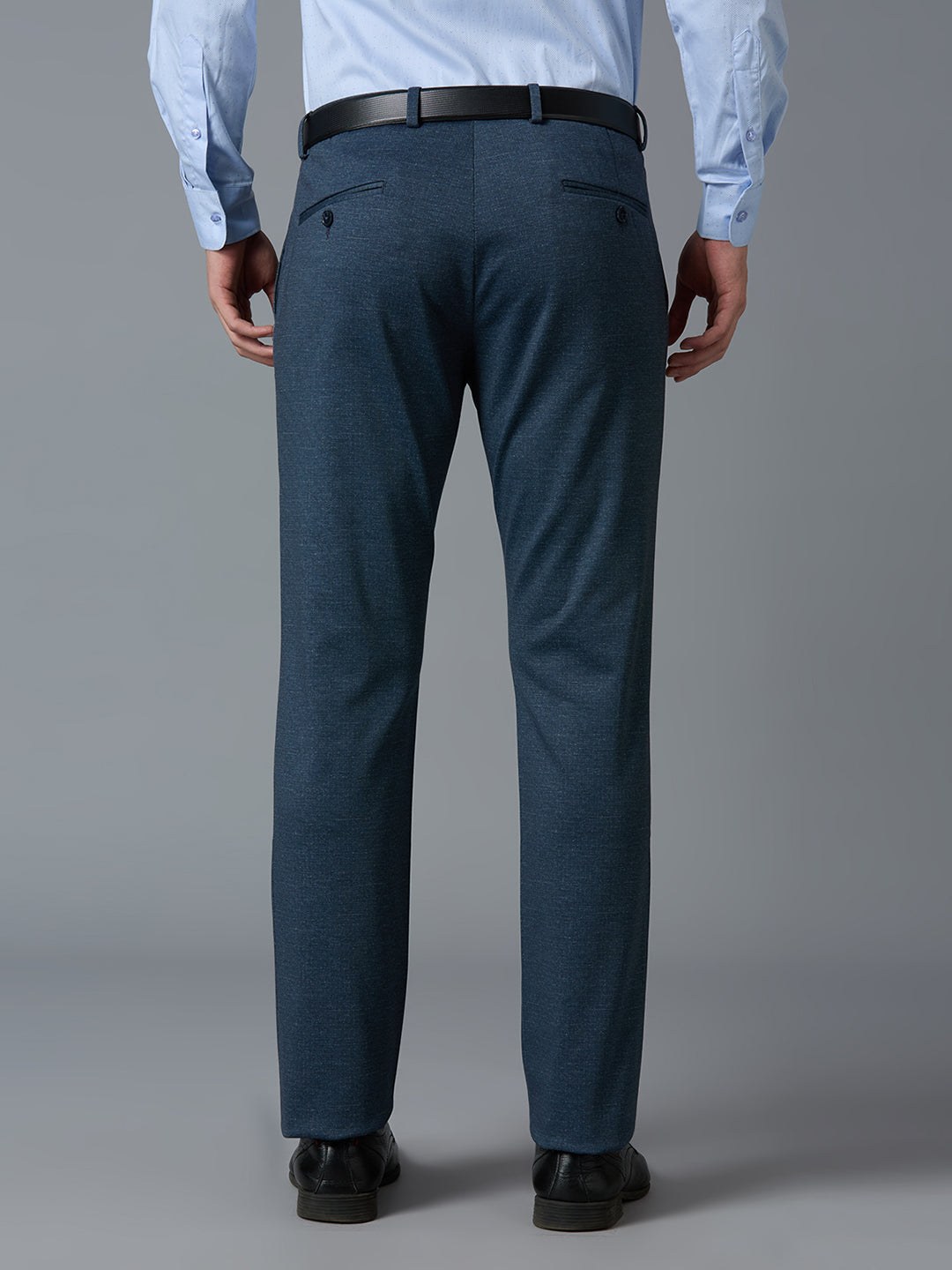 Grey Knitted Fabric Poly Viscose Elastane Tailor Fit Formal Cross Pocket Trousers