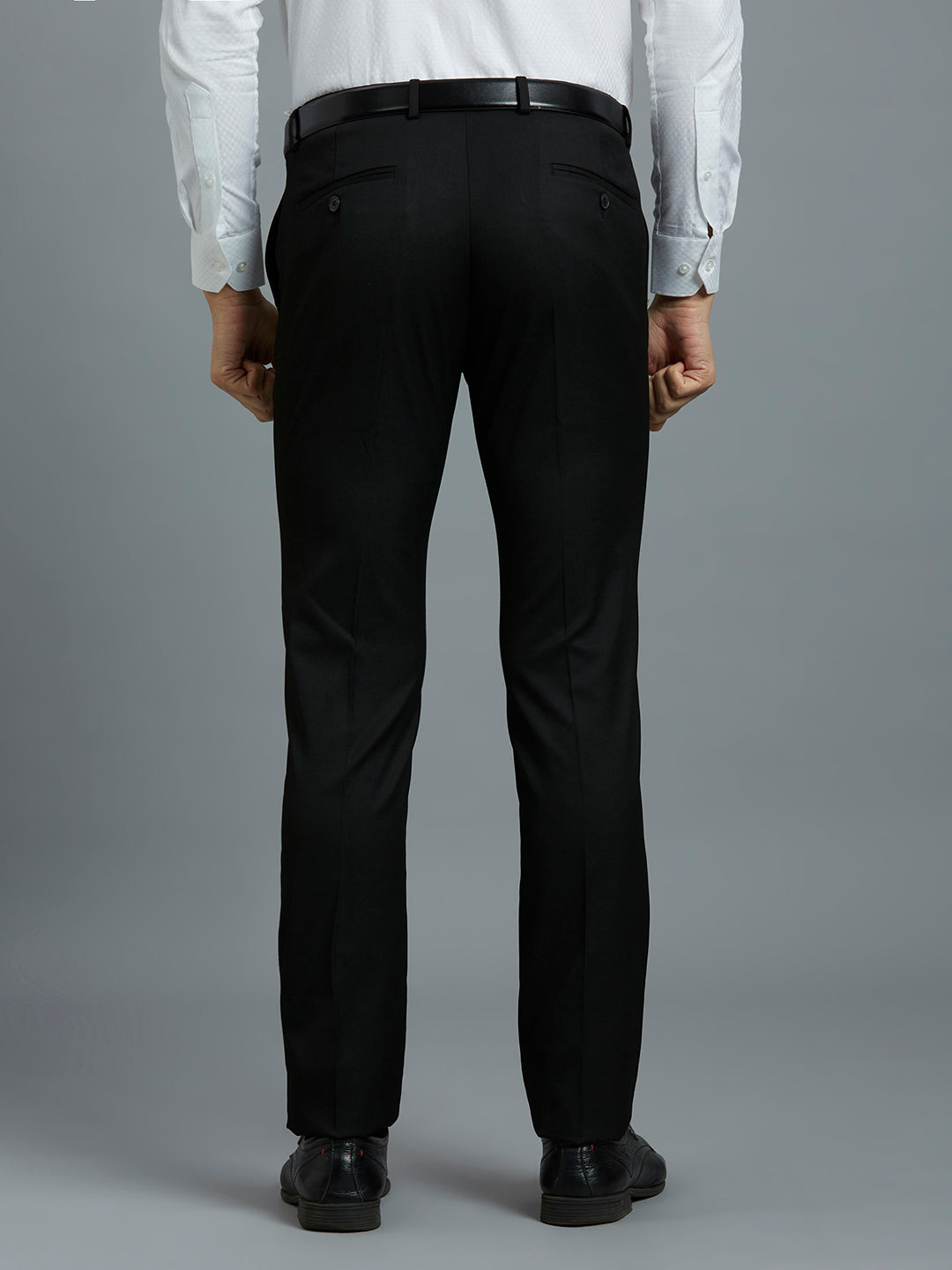 Black Plain Poly Viscose Elastane Tailor Fit Formal Cross Pocket Trouser