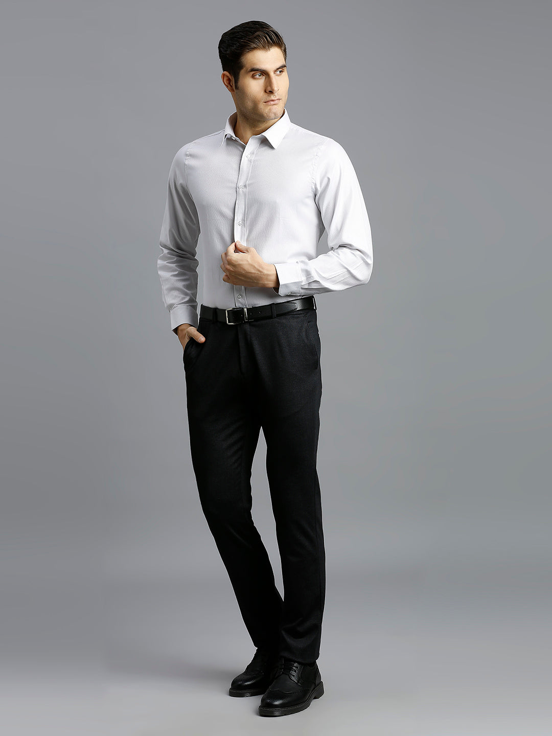 Black Knitted Fabric Poly Viscose Elastane Tailor Fit Formal Cross Pocket Trouser