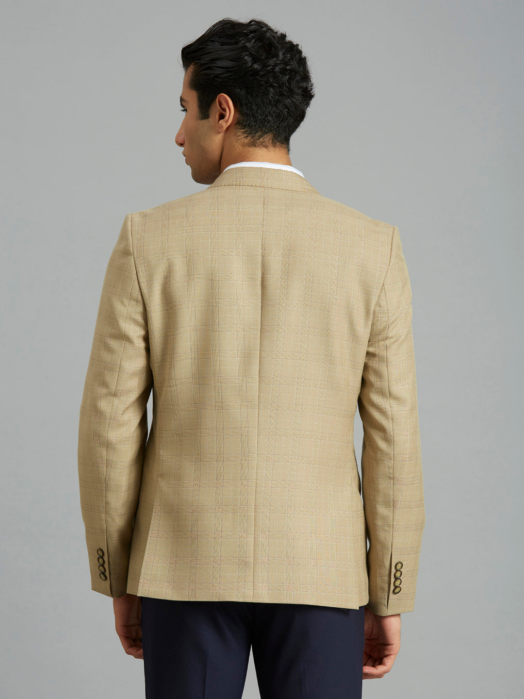 Khakhi Checks Poly Viscose Tailor Fit Formal Full Sleeve Blazers