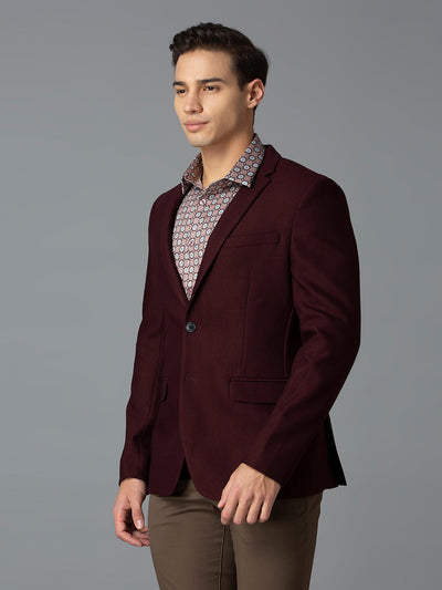 Maroon Dobby Y/D Poly Viscose Elastane Tailor Fit Formal Full Sleeve Blazers