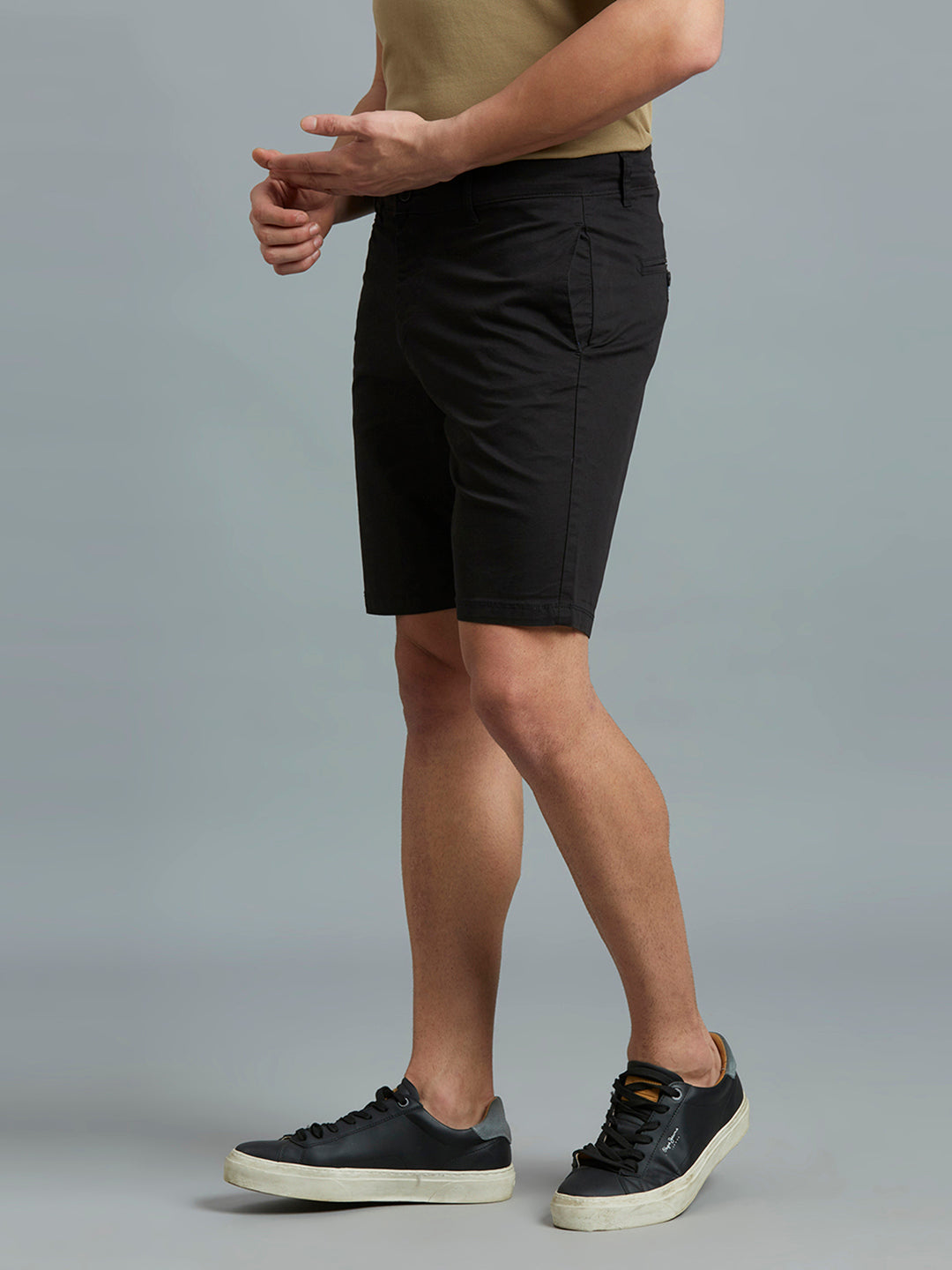 Black Twill Cotton Spandex Tailor Fit Casual Closed Bottom Short