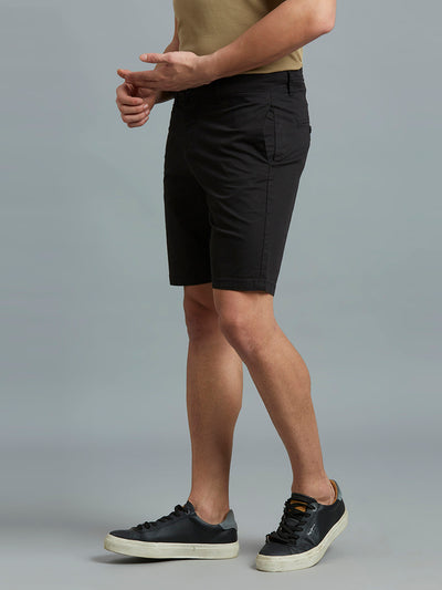 Black Twill Cotton Spandex Tailor Fit Casual Closed Bottom Short