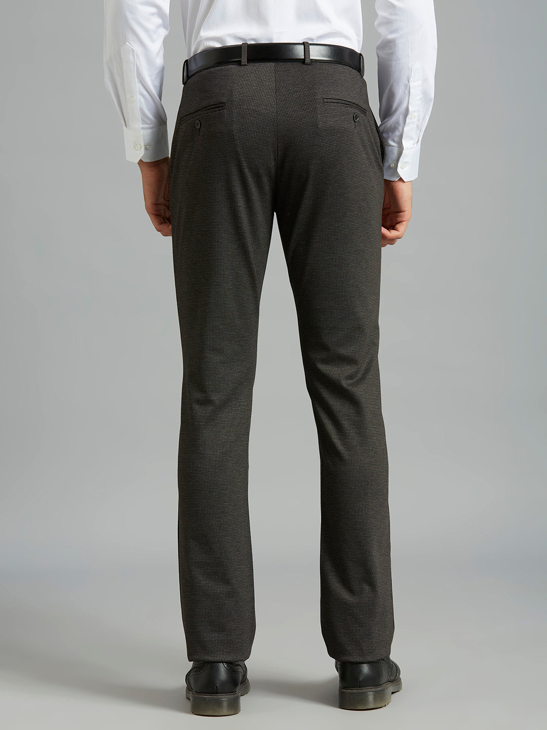 Brown Knitted Fabric Poly Viscose Elastane Tailor Fit Formal Cross Pocket Trouser