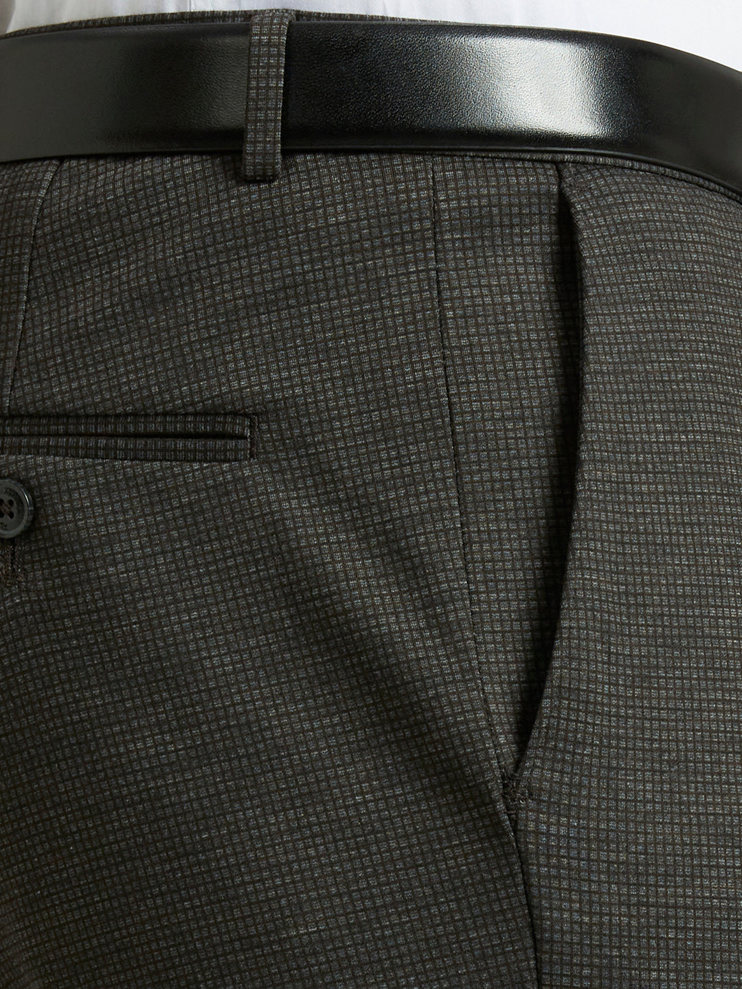 Brown Knitted Fabric Poly Viscose Elastane Tailor Fit Formal Cross Pocket Trouser