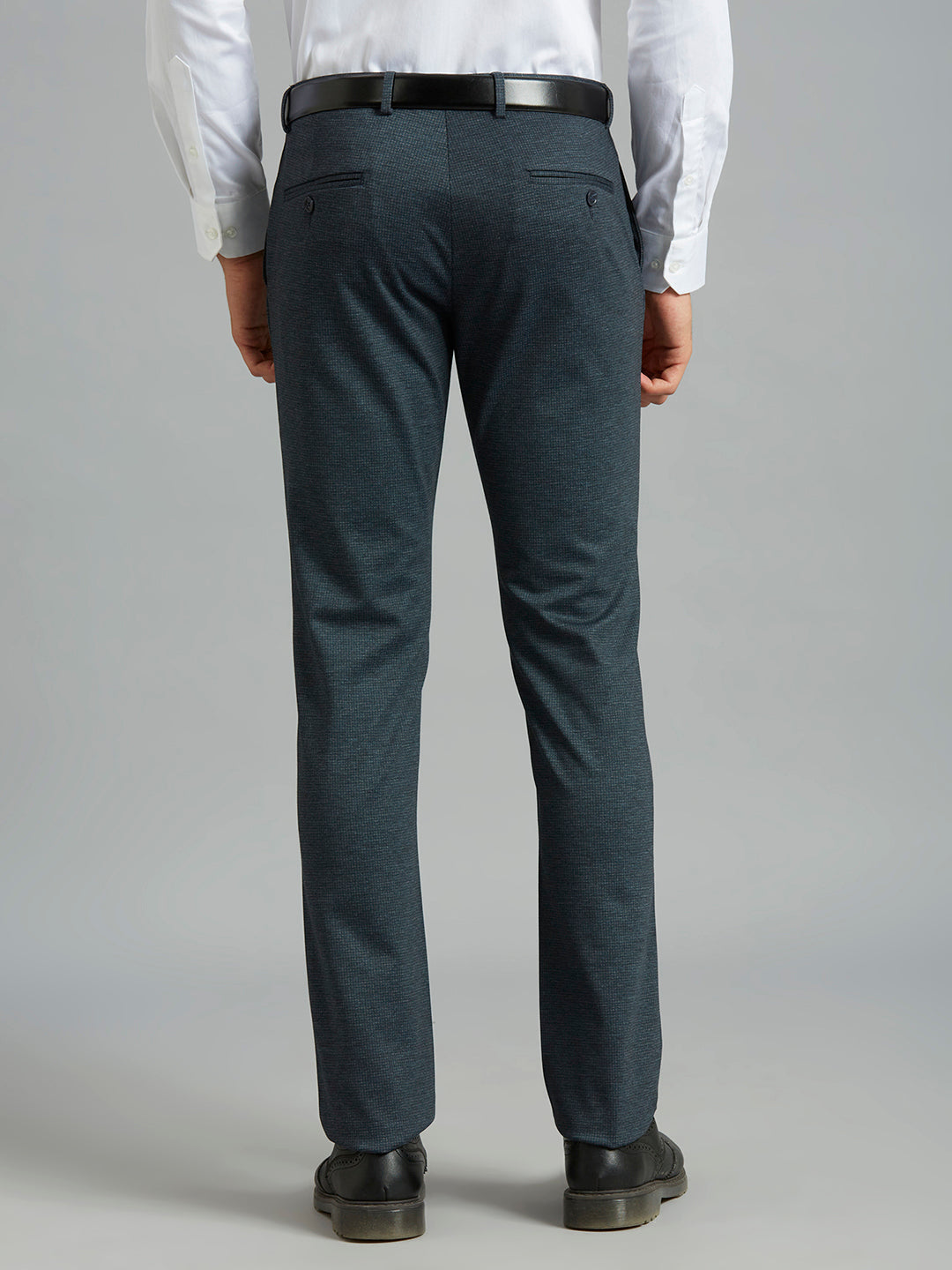 Dark Grey Knitted Fabric Poly Viscose Elastane Tailor Fit Formal Cross Pocket Trouser