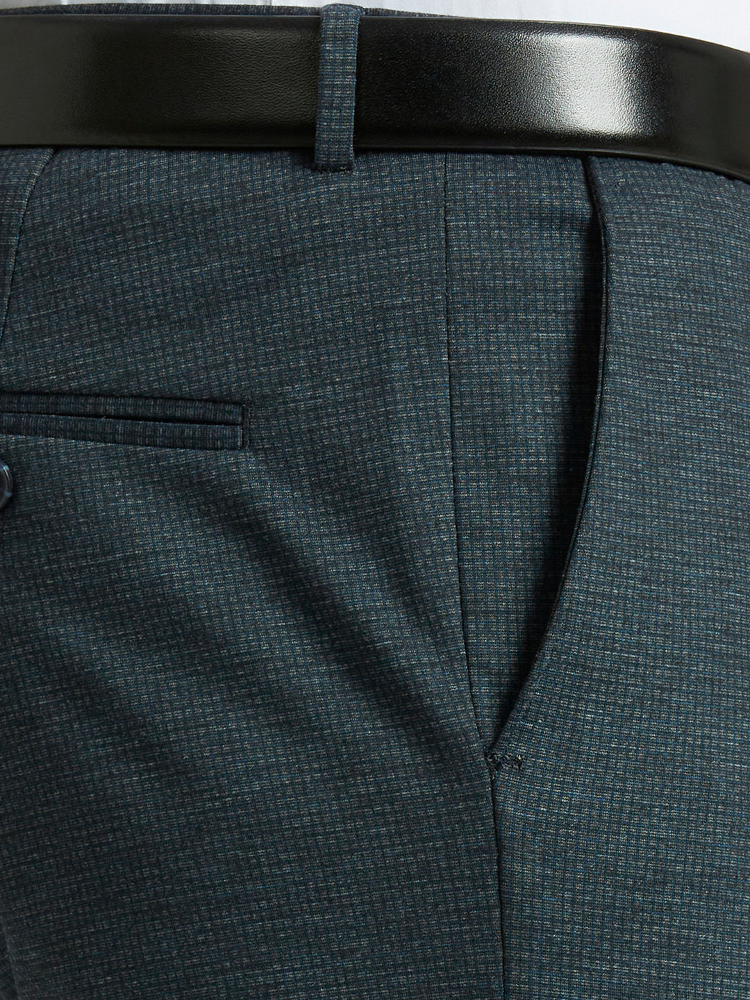 Dark Grey Knitted Fabric Poly Viscose Elastane Tailor Fit Formal Cross Pocket Trouser